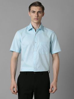 Louis Philippe - Men Blue Textured Half Sleeves Regular Fit Formal Shirt