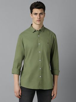 Louis Philippe - Men Olive Solid Full Sleeves Slim Fit Casual Shirt