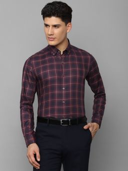 Louis Philippe - Men Purple Checks Full Sleeves Slim Fit Formal Shirt