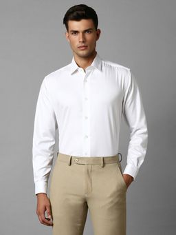 Louis Philippe - Men White Textured Full Sleeves Regular Fit Formal Shirt
