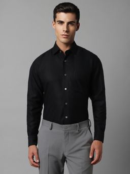 Louis Philippe - Men Black Textured Full Sleeves Regular Fit Formal Shirt