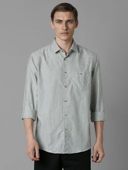 Louis Philippe - Men Grey Stripes Full Sleeves Slim Fit Casual Shirt