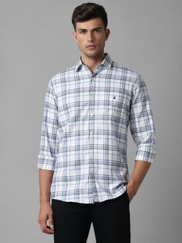 Louis Philippe - Men White Checks Full Sleeves Slim Fit Casual Shirt