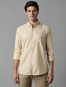 Louis Philippe - Men Beige Stripes Full Sleeves Super Slim Fit Casual Shirt