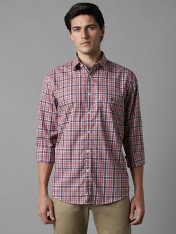 Louis Philippe - Men Maroon Checks Full Sleeves Super Slim Fit Casual Shirt