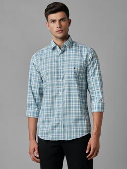 Louis Philippe - Men Blue Checks Full Sleeves Super Slim Fit Casual Shirt