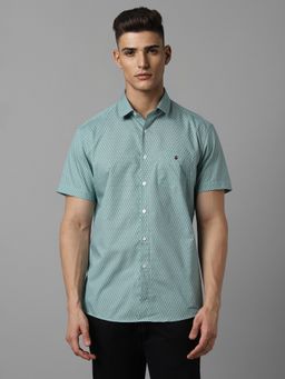 Louis Philippe - Men Green Printed Half Sleeves Slim Fit Casual Shirt