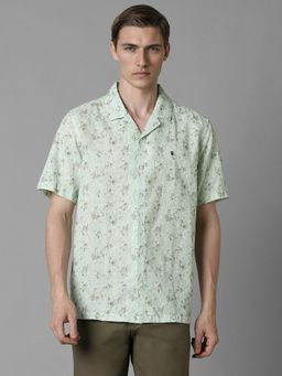 Louis Philippe - Men Green Floral Half Sleeves Slim Fit Casual Shirt