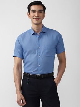 Peter England - Men Blue Solid Half Sleeves Slim Fit Formal Shirt