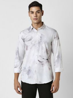 Van Heusen - Men White Printed Full Sleeves Slim Fit Casual Shirt