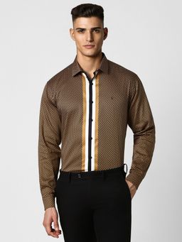 Van Heusen - Men Brown Printed Full Sleeves Slim Fit Formal Shirt