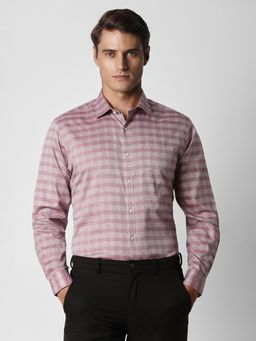 Van Heusen - Men Pink Checks Full Sleeves Regular Fit Formal Shirt