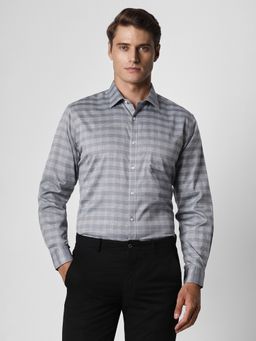 Van Heusen - Men Grey Checks Full Sleeves Regular Fit Formal Shirt
