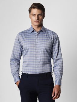 Van Heusen - Men Blue Checks Full Sleeves Regular Fit Formal Shirt