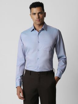 Van Heusen - Men Blue Textured Full Sleeves Regular Fit Formal Shirt