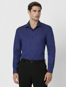 Van Heusen - Men Navy Blue Textured Full Sleeves Regular Fit Formal Shirt