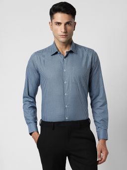 Van Heusen - Men Blue Checks Full Sleeves Slim Fit Formal Shirt