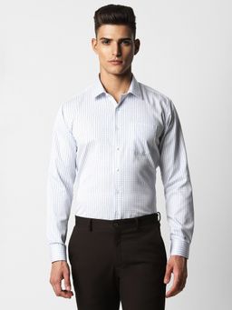Van Heusen - Men White Checks Full Sleeves Slim Fit Formal Shirt