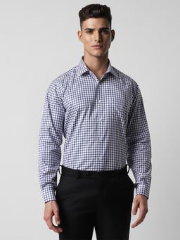 Van Heusen - Men Navy Blue Checks Full Sleeves Regular Fit Formal Shirt