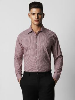 Van Heusen - Men Maroon Checks Full Sleeves Slim Fit Formal Shirt