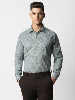 Van Heusen - Men Green Checks Full Sleeves Slim Fit Formal Shirt
