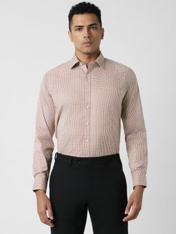 Van Heusen - Men Beige Checks Full Sleeves Slim Fit Formal Shirt