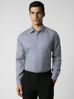 Van Heusen - Men Blue Checks Full Sleeves Slim Fit Formal Shirt