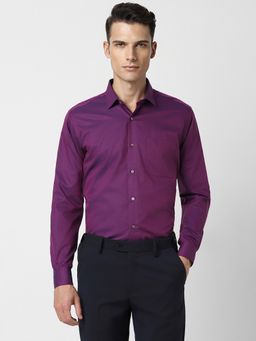 Van Heusen - Men Purple Textured Full Sleeves Regular Fit Formal Shirt