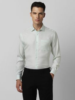 Van Heusen - Men Green Textured Full Sleeves Regular Fit Formal Shirt