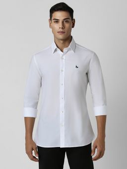 Van Heusen - Men White Solid Full Sleeves Slim Fit Casual Shirt
