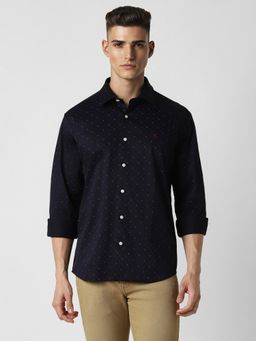 Van Heusen - Men Black Printed Full Sleeves Slim Fit Casual Shirt