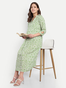 Mamma's Maternity - Green Cotton Printed Pregnancy/Feeding Short Dress