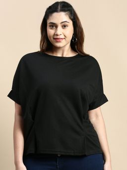 SHOWOFF - Women Round Neck Solid Black Regular Top