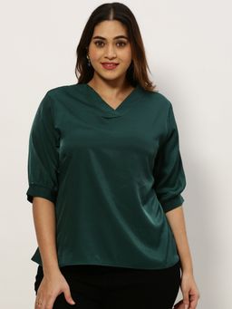 SHOWOFF - Women V-Neck Solid Green Regular Top
