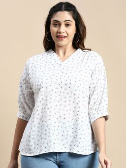 SHOWOFF - Women V-Neck Floral White Regular Top