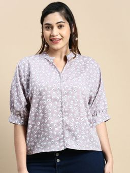 SHOWOFF - Women Mandarin Collar Floral Lavender Regular Top