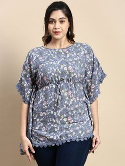 SHOWOFF - Women Round Neck Floral Blue Regular Top