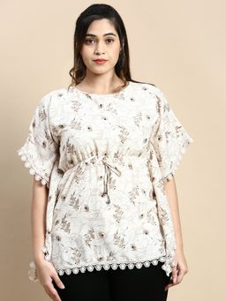 SHOWOFF - Women Round Neck Floral Cream Regular Top
