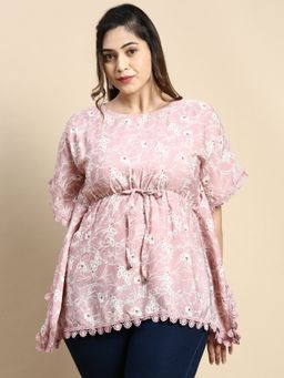 SHOWOFF - Women Round Neck Floral Mauve Regular Top