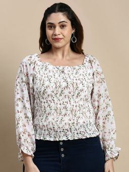 SHOWOFF - Women Square Floral White Regular Top