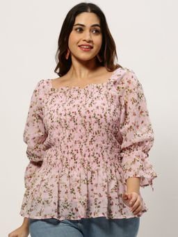 SHOWOFF - Women Square Neck Floral Pink Regular Top
