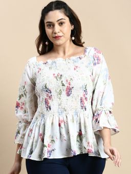 SHOWOFFFF - Women Square Neck Floral White Regular Top