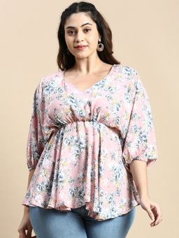 SHOWOFFFF - Women V-Neck Floral Pink Regular Top
