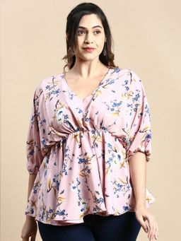 SHOWOFFFF - Women V-Neck Floral Pink Regular Top