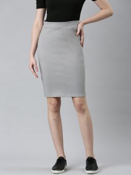 SHOWOFF - Womens Casual Knee Length Pencil Solid Grey Skirt