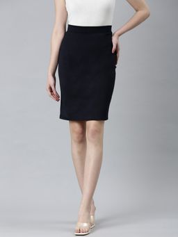SHOWOFF - Womens Casual Knee Length Pencil Solid Navy Blue Skirt