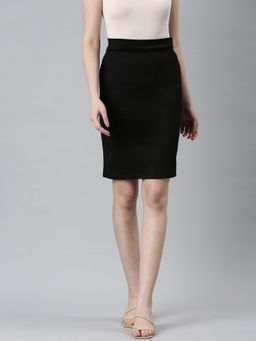 SHOWOFFFF - Womens Casual Knee Length Pencil Solid Black Skirt