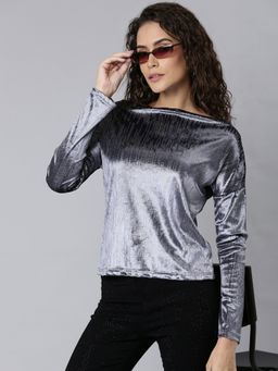 SHOWOFFFF - Womens Boat Neck Grey Regular Top