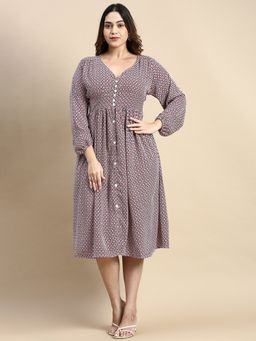 SHOWOFF - Womens V-Neck Pink Geometric Fit and Flare Dress