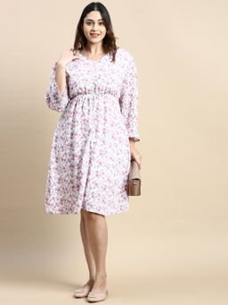 SHOWOFF - Womens V-Neck White Floral Fit and Flare Dress